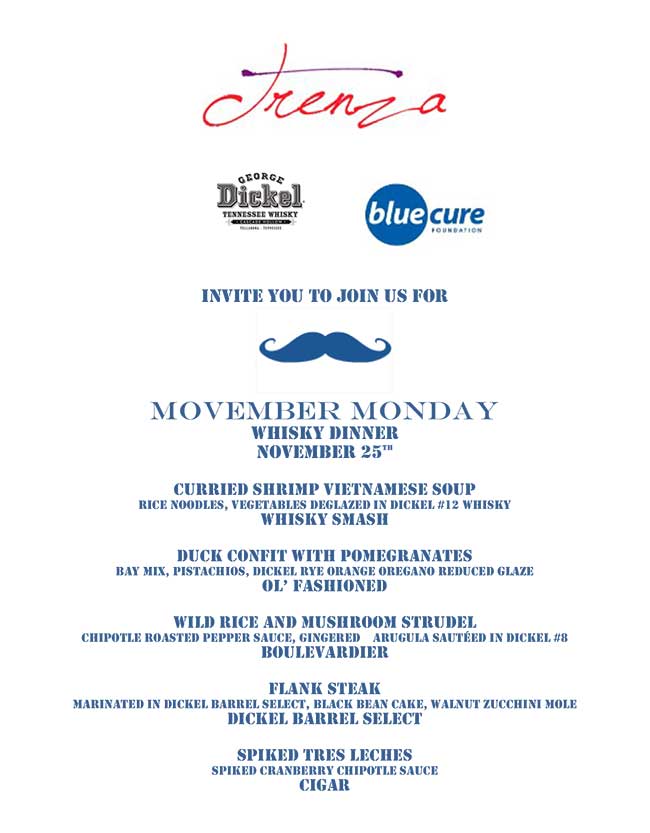 Movember Monday, Whisky Dinner, November 25TH